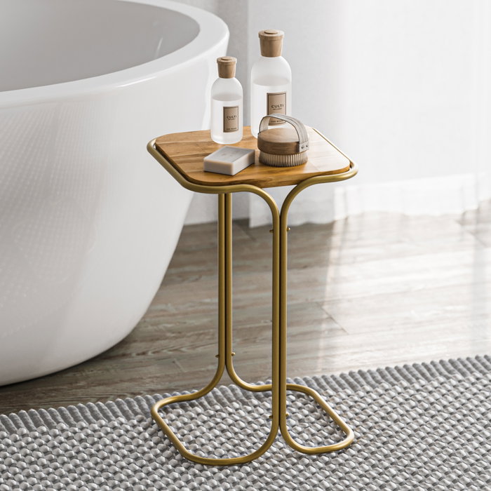 Hanah Home Mesa de Centro SHB-001-C, Madera y Metal, Color Dorado y Natural, 30x52x30 cm
